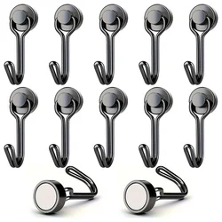 Set of Heavy Duty Black Magnetic Hooks with Extra Strong Magnets and Durable Base (12pcs - D16 - hei)