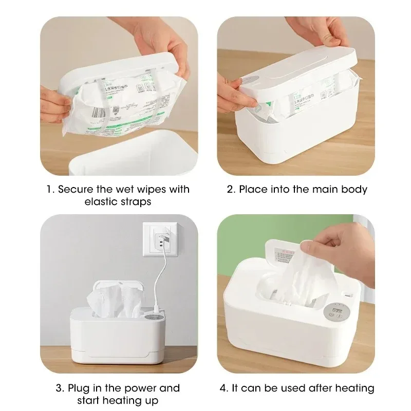 Portable Baby Wipe Warmer with LED Display USB Charging Temperature Control For Newborn Infant Care At Home And Travel