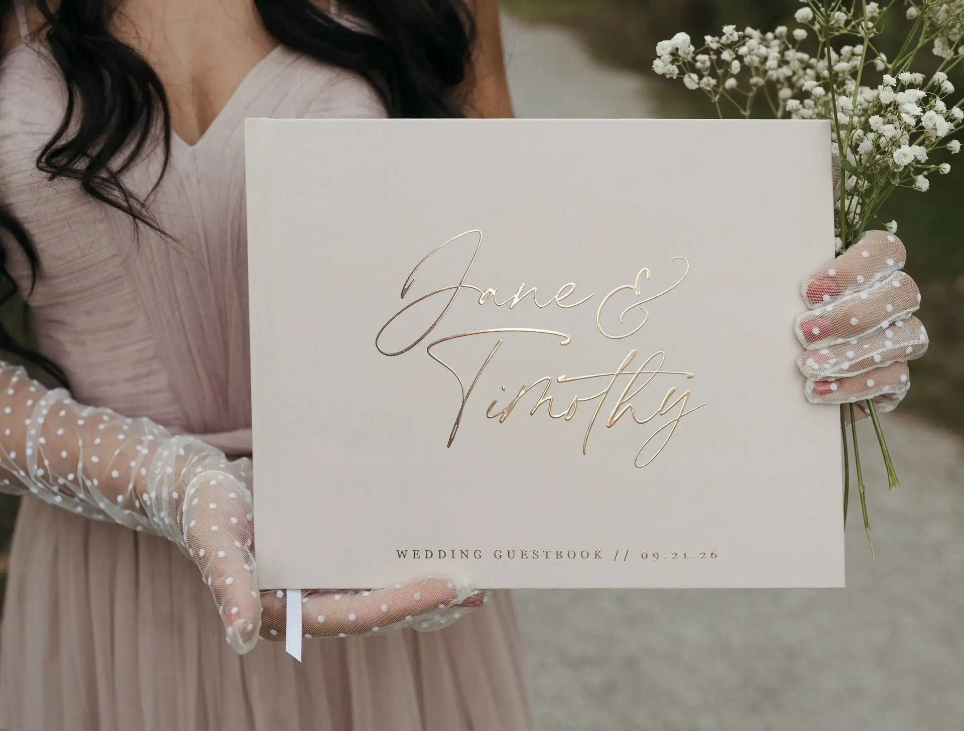 Wedding Guest Book Personalized White/Black Wedding GuestBook Simple Elegant Wedding Reception Signing Book Landscape Foil Chrome Keepsake