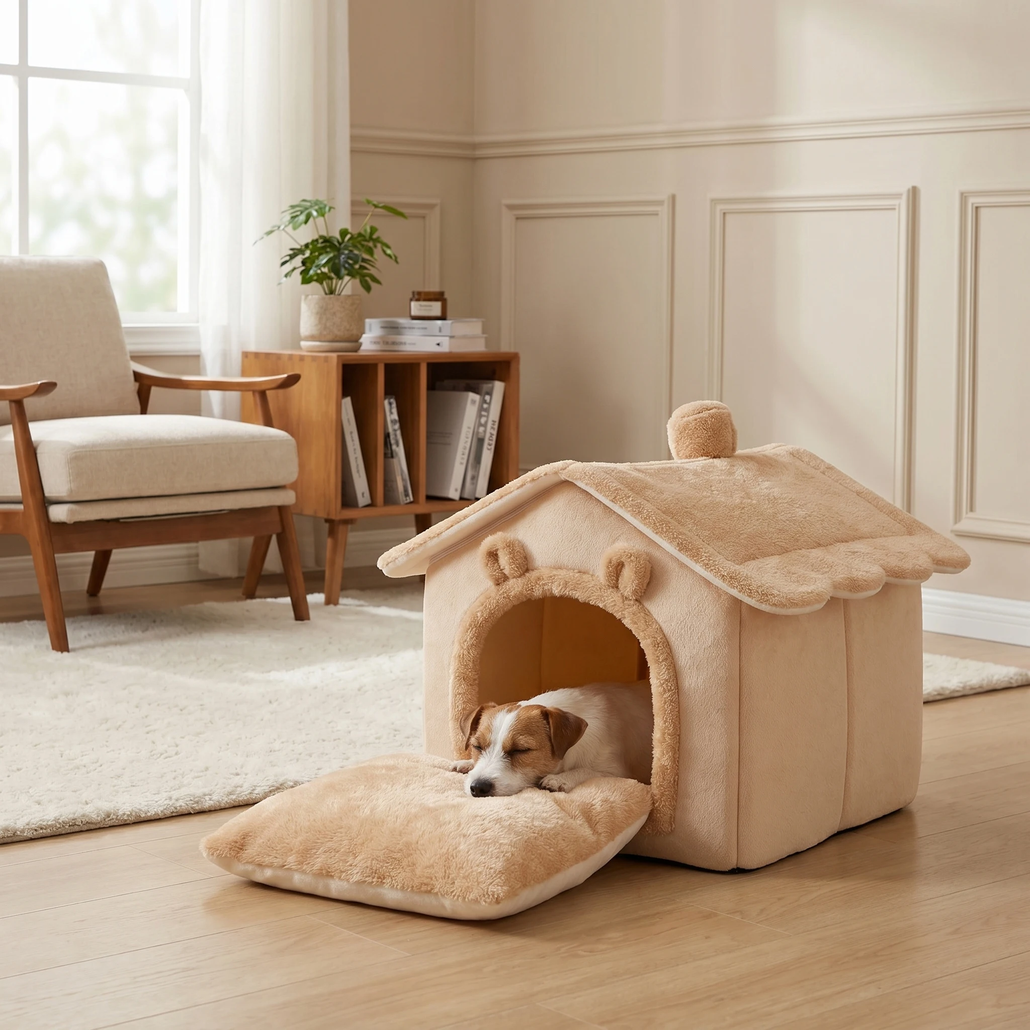 Lit maison pliable et lavable pour chat et petit chien avec coussin amovible_voghion.com