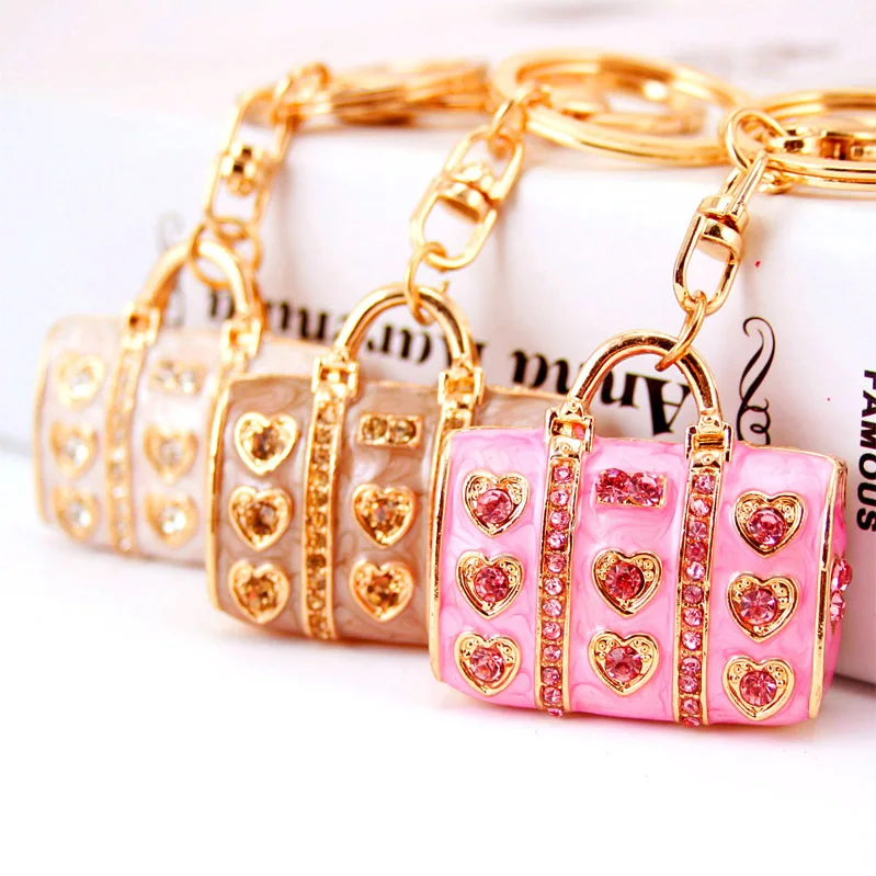 AOZUO Ciondolo a Cuore - Portachiavi Metallo Strass Scintillanti Borsa Borsette
