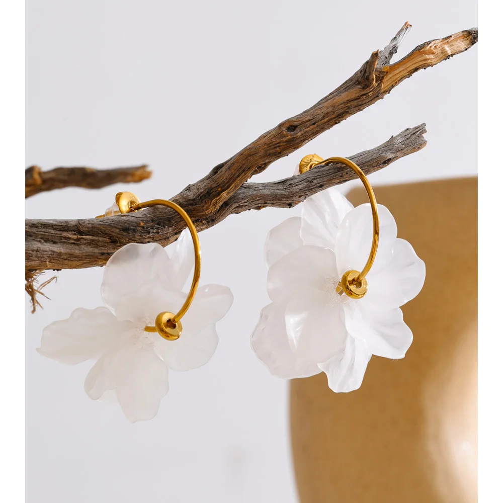 Yhpup Stainless Steel Resin Acrylic Flower Petal Drop Charms Earrings