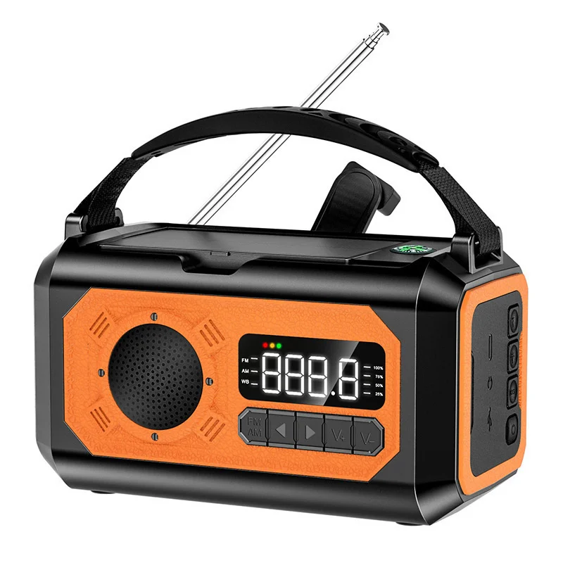 

AM/FM Emergency Radio Solar Powered Hand Crank Radio with LED Flashlight 4000mAh Power Bank Phone Charger 5.1 Speaker