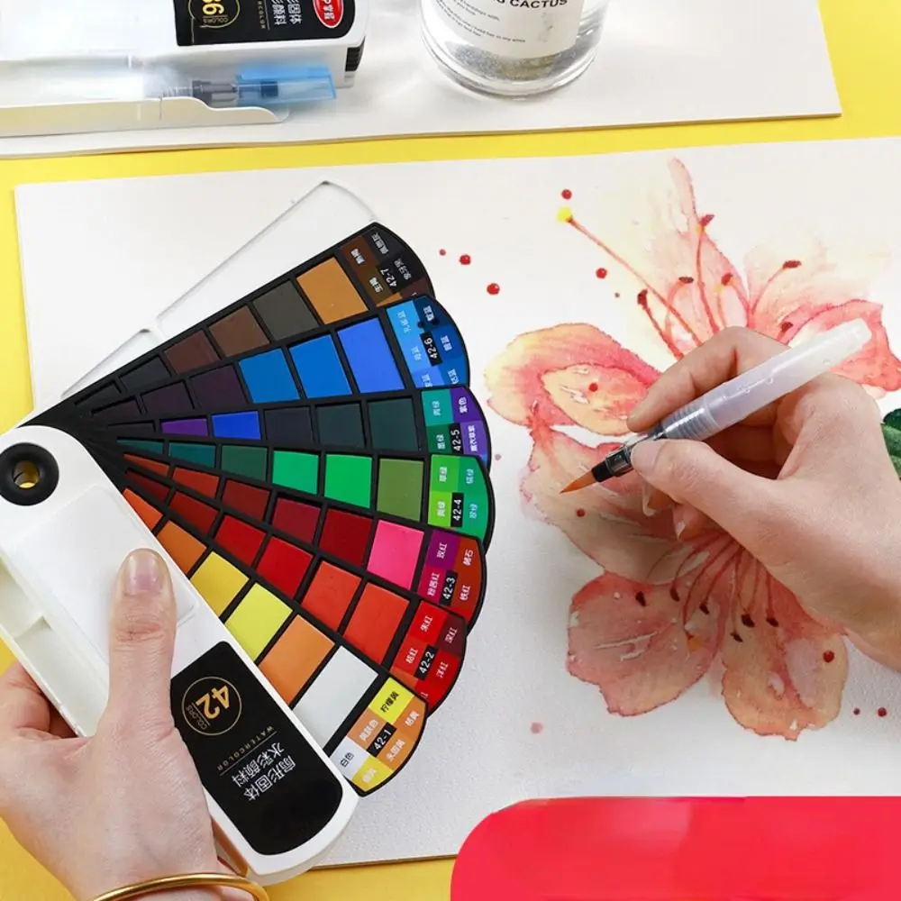 Folding Watercolor Paint Set Solid 18/24/36/42 Colors Painting Pigment Set with Water Brush Pen Watercolor Pigment Students 3