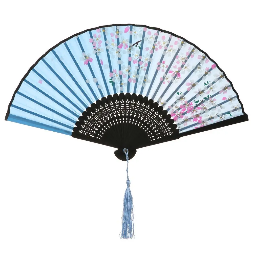 Elegant Vintage-Style Bamboo Silk Hand Fan with Colorful Tassel