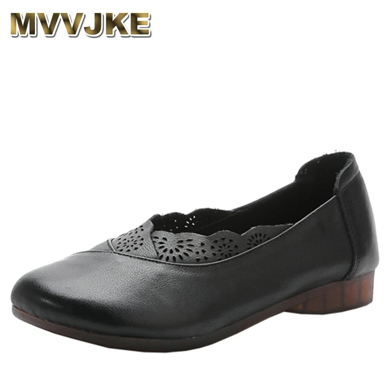 

Cowhide Leather Shoes Women's Leather Flat Shoes Retro Ethnic Style Middle-Aged And Elderly Mother Ladies Casual Shoes