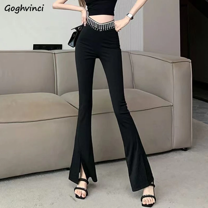

High Waisted Pants Women Fashion Tassel Hotsweet Elegant Female Boot Cut Trousers Sexy Basics Spring New Streetwear Ulzzang Slim