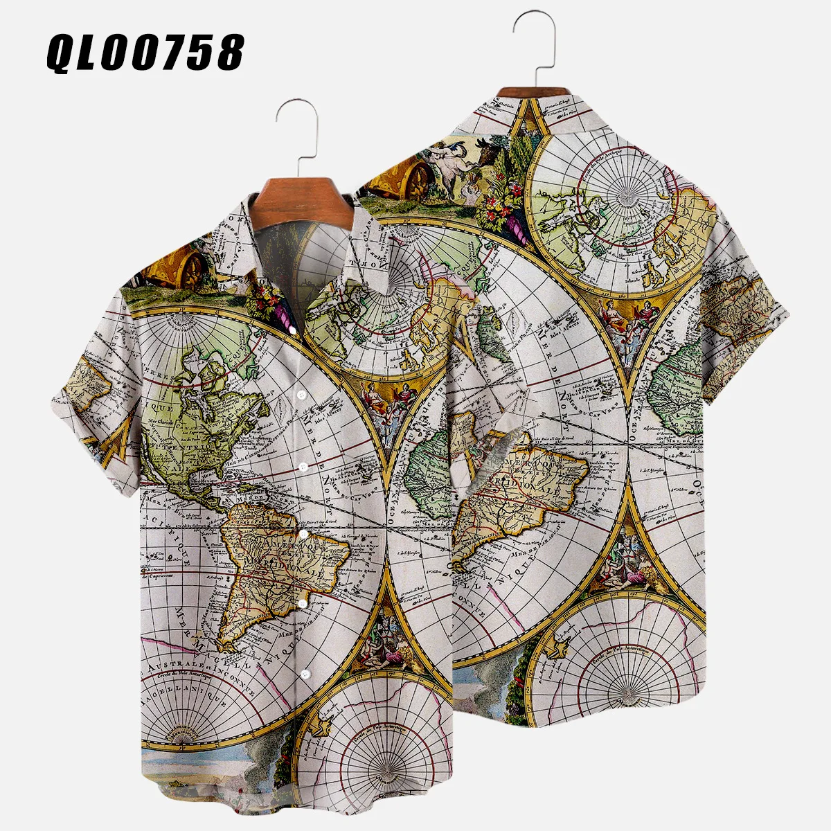 Camicia Estiva Uomo Con Stampa Mappa Del Messico - Maniche Corte, Leggera, In Poliestere, Abbottonata, Con Tasca, Taglie S-4XL