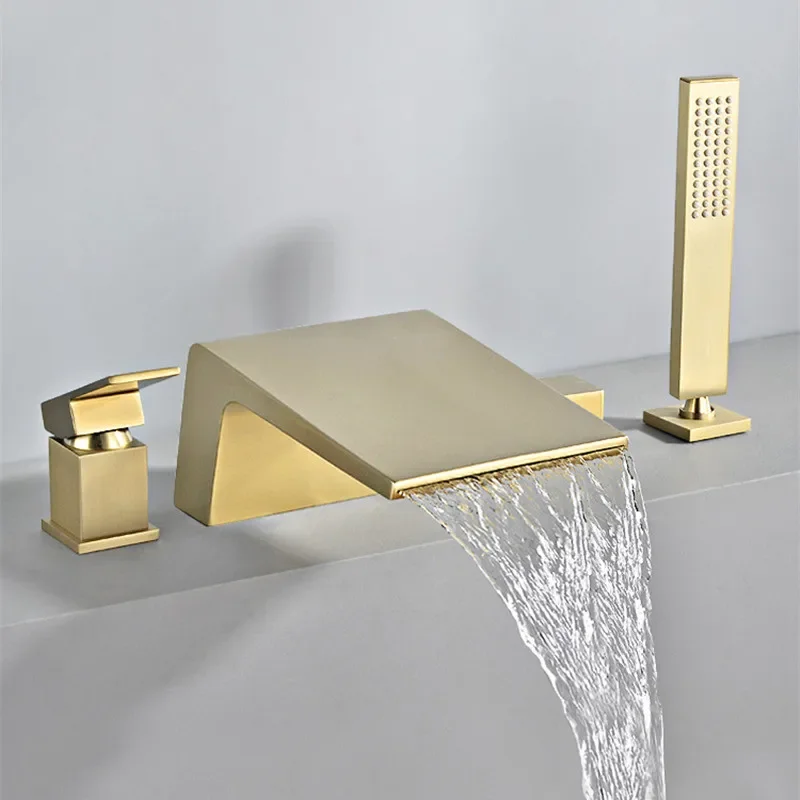 Description Picture 2 of itemBathtub Faucet Widespread Tub Sink Mixer Tap Brushed Gold Brass Basin Bath Shower with Hand Head
