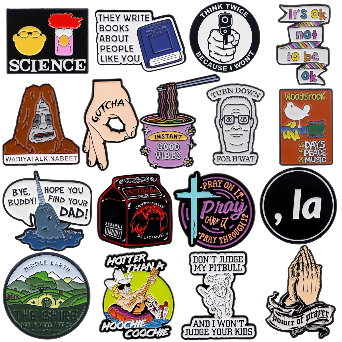 Enamel Pins Set - Science Brooches and Prayer Lapel Pins for Backpacks and Clothes - Humorous Jewelry and Unique Birthday Gifts
