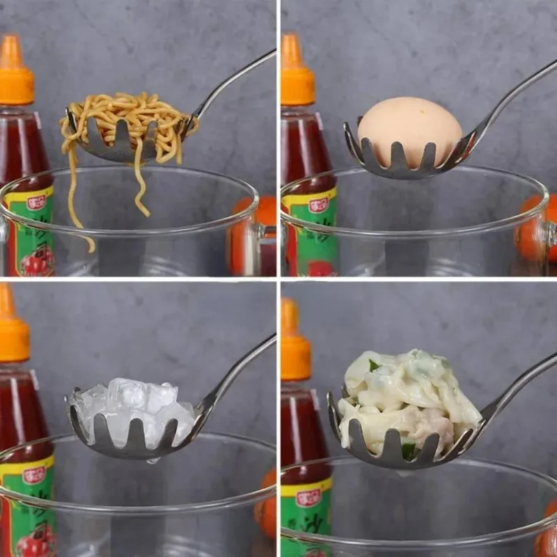 Premium Stainless Steel Spaghetti Server Spoon with Teeth  Multifunctional Pasta Strainer and Noodle Serving Tool for Kitchen