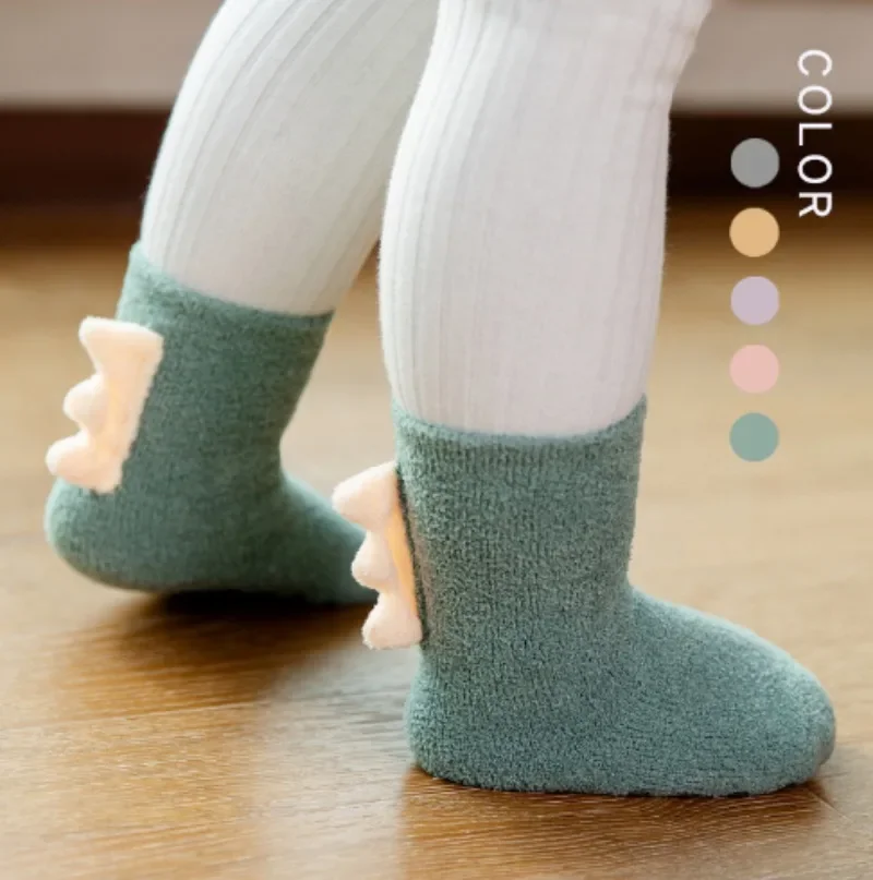 

Toddler Kids Socks Newborn Baby Prewalker Winter Thick Coral Fleece Cotton Dinosaur Girl Autumn Infant Boy Cartoon Sock 0-5Years