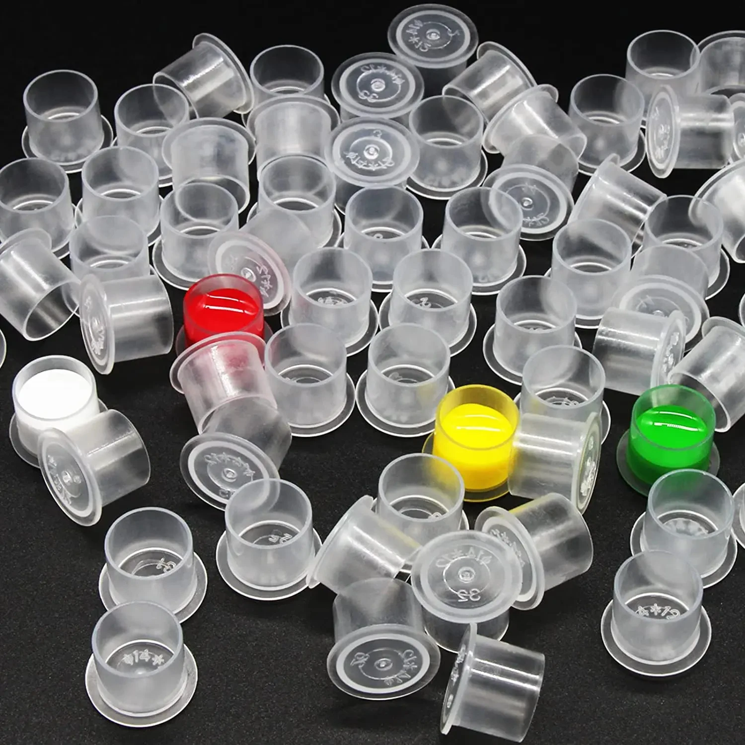 Disposable Tattoo Ink Cups 100 PCS Disposable Microblading Steady Plastic Tattoo Ink Cups 4 sizes Permanent Makeup Pigment Clear Holder Container Cap
