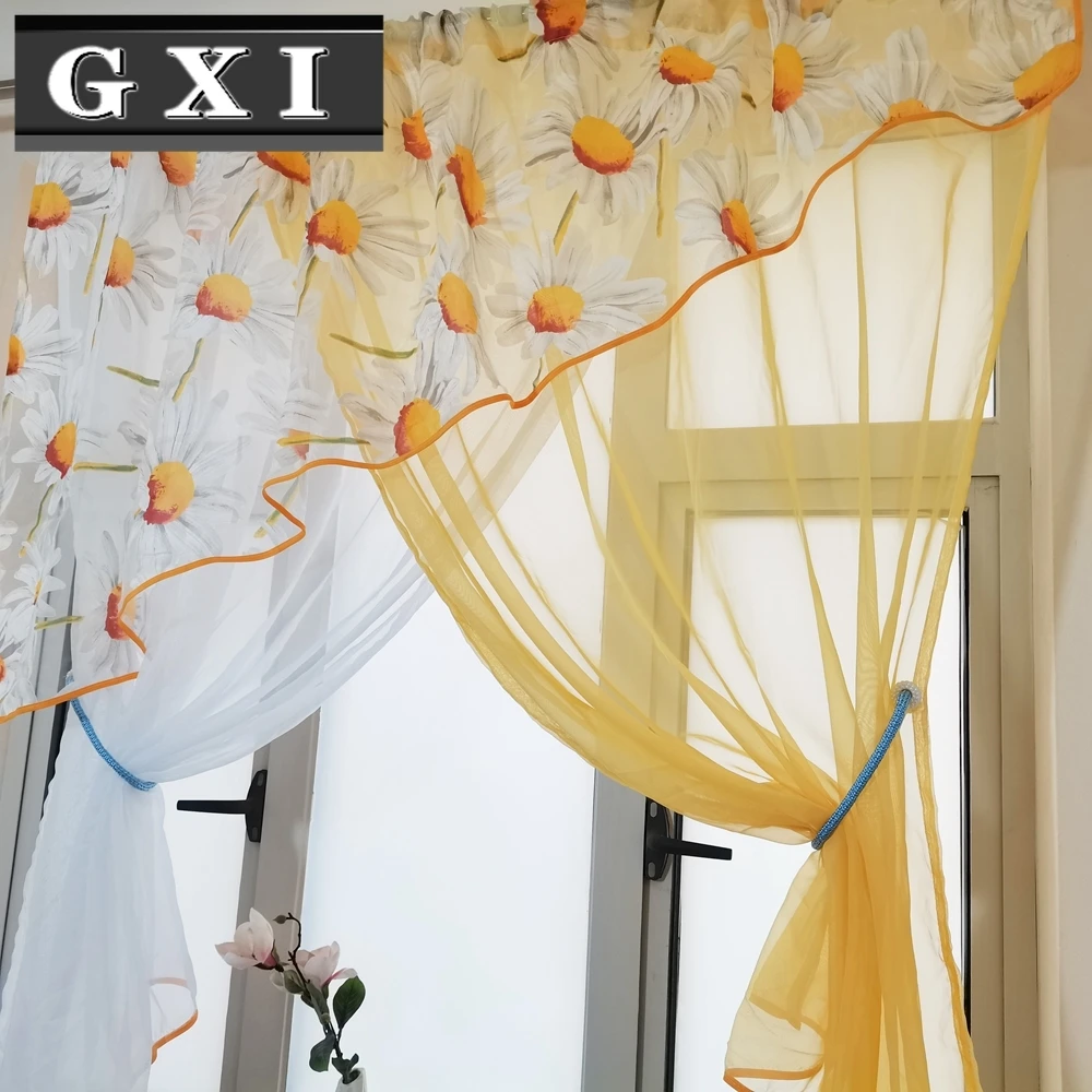 1 PCS Special Design Daisy Pattern Printed Kitchen Short Curtain Korean Pastoral Half-Curtain Door Window Living room Partition