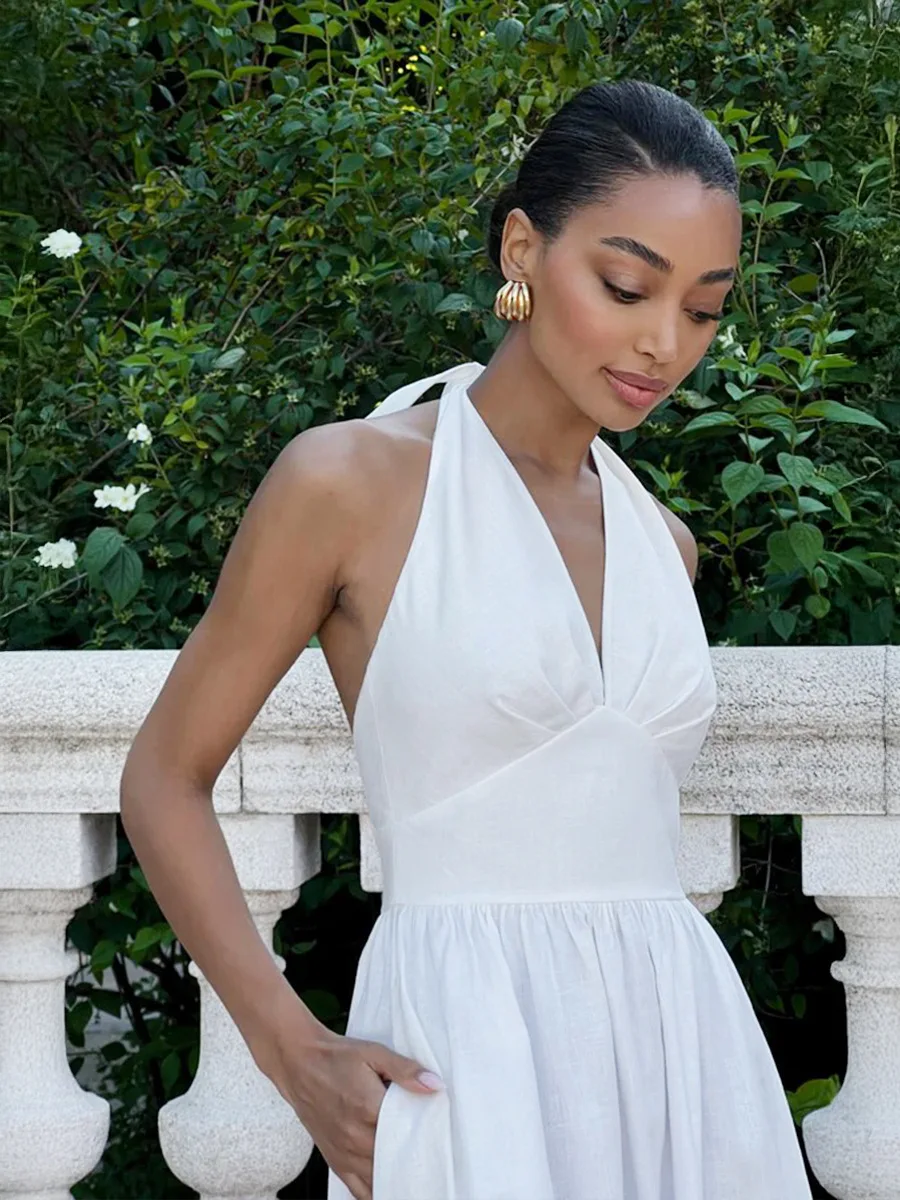 asos white halter dress ASOS DESIGN halter midi dress with button front in white