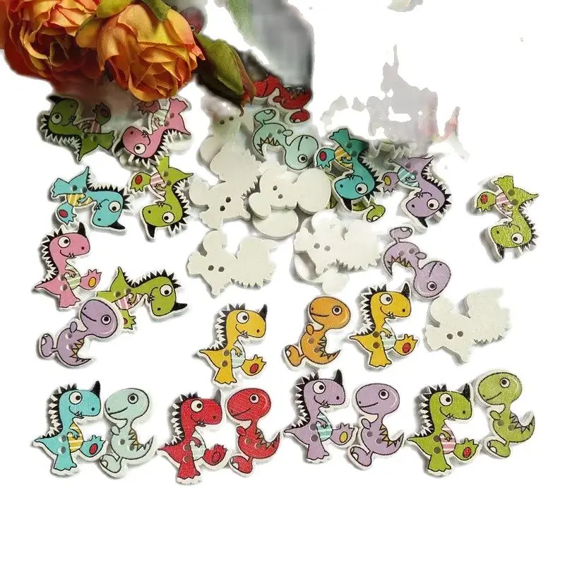 50 Pz/Pac Mix Styles Dinosauro Animali Bottoni Cartoni Animati Bottoni In Legno Scrapbooking 2 Fori Bottoni