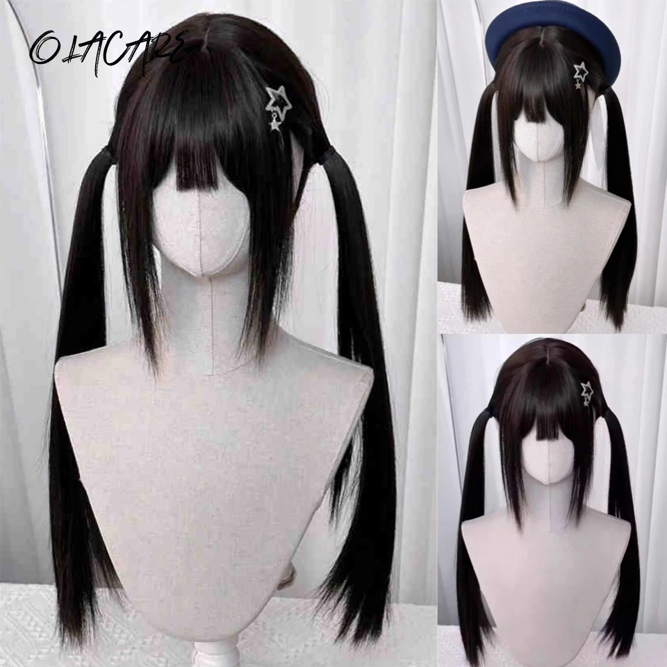 Synthetic Long Straight Wig with Bangs for Cosplay and Party