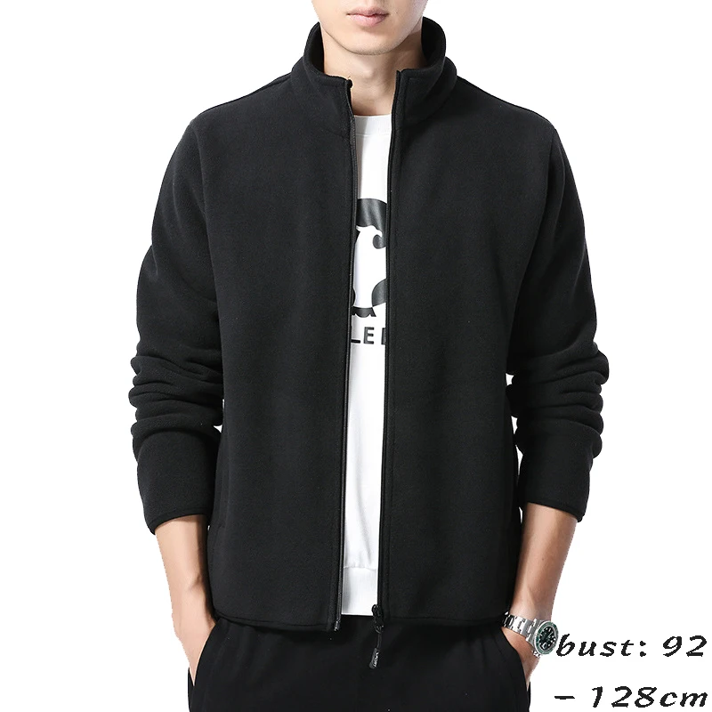 

high quality fleece jacket for men long sleeve big size new spring 2024 causal outerwear clothing - grey black blue