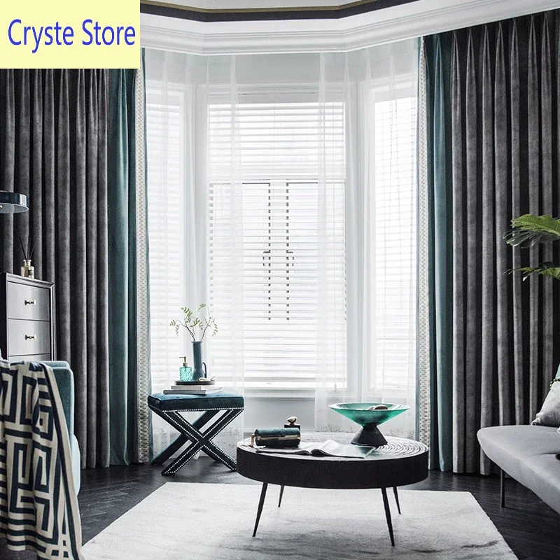 

Curtains for Living Dining Room Bedroom Simple Modern Marble Velvet Flannel High Shading Palace Windows Door Solid Color