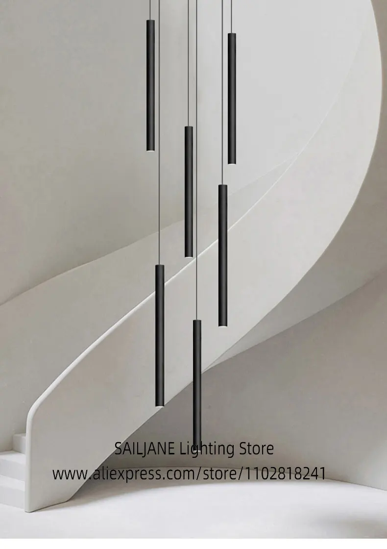Description Picture 2 of itemSimple LED Chandelier Water Pipe Long Chandelier Living Room Hanging Lamp Long Downlight Compound Villa Staircase Chandelier