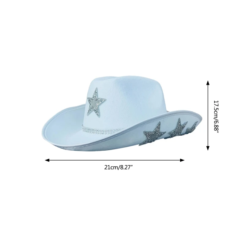 Lightweight Rhinestone Star Fedora Hat for Women Men Breathable Cowboy with Brim Western Jazz Felt Casual Hats F3MD
