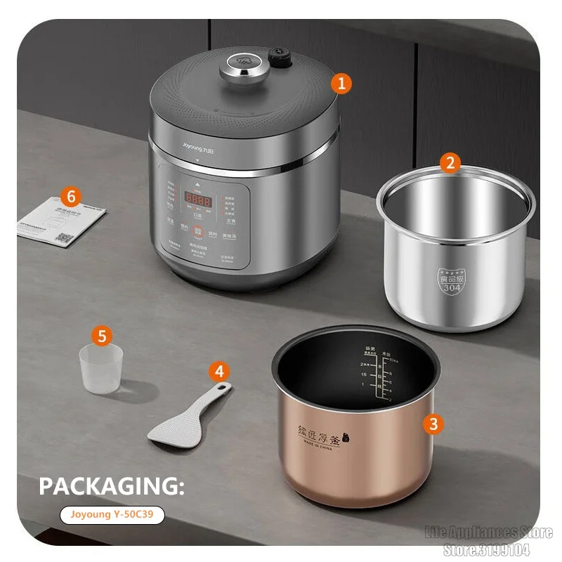Joyoung 5L Electric Pressure Cooker Large Capacity Multifunctional Rice Cooker Double Liners Kitchen Appliances For 2-8 People