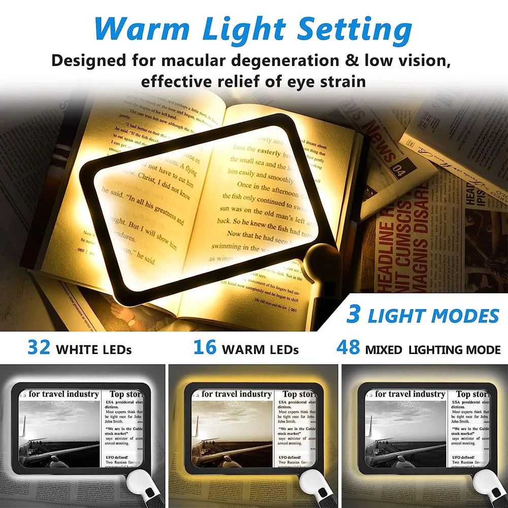 Lupa iluminada portátil de mano 5X con 48 luces LED, lupa de