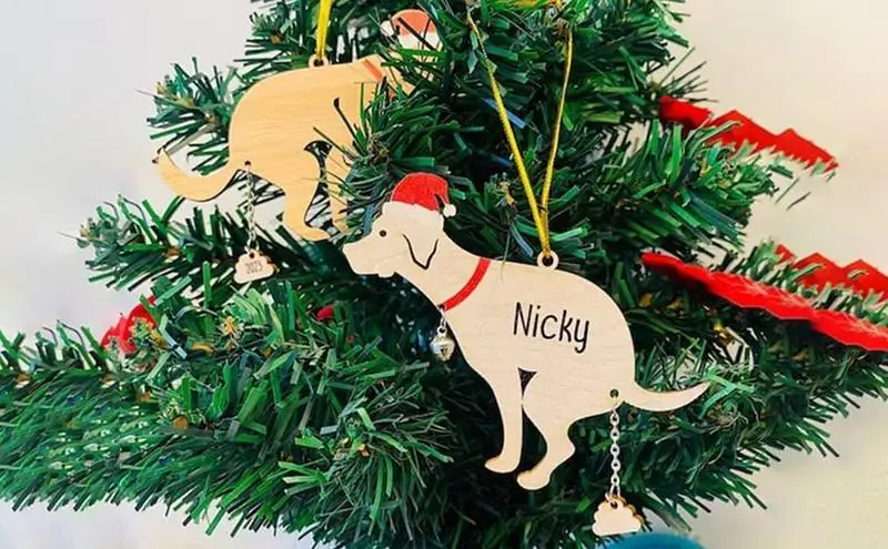 

Cartoon Cute Dog Christmas Ornaments Wooden Dog Decorations Christmas Hanging Puppy Animal Pendent Solid Wood For Valentine