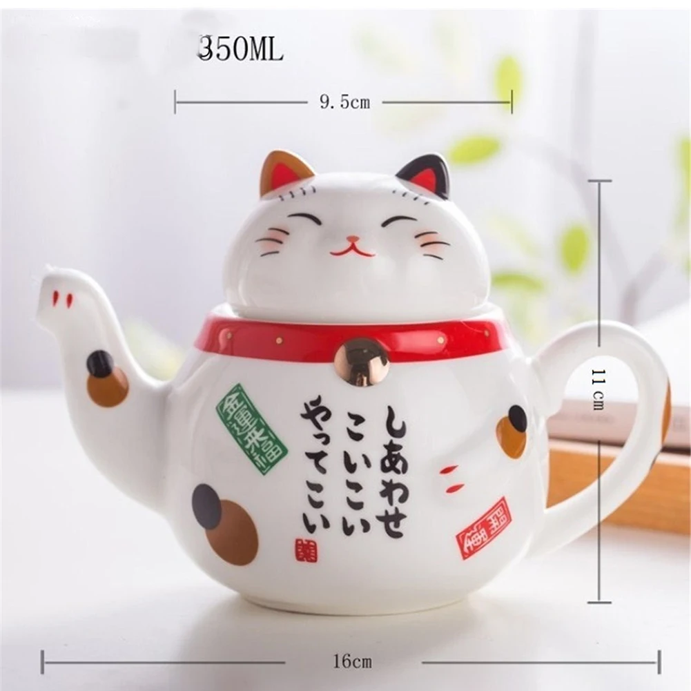 Ceramic Lucky Cat Cartoon Cups, Teapot, Coffee, Milk Mug Sets, Breakfast, Afternoon Tea Pot, 1 Teapot, 2 Mugs, Cute, 3Pcs per Lo