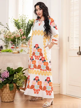 2025 Spring New Arrival: Sweet Vacation-Style V-Neck Floral Color-Blocked Long-Sleeved Midi Dress 4