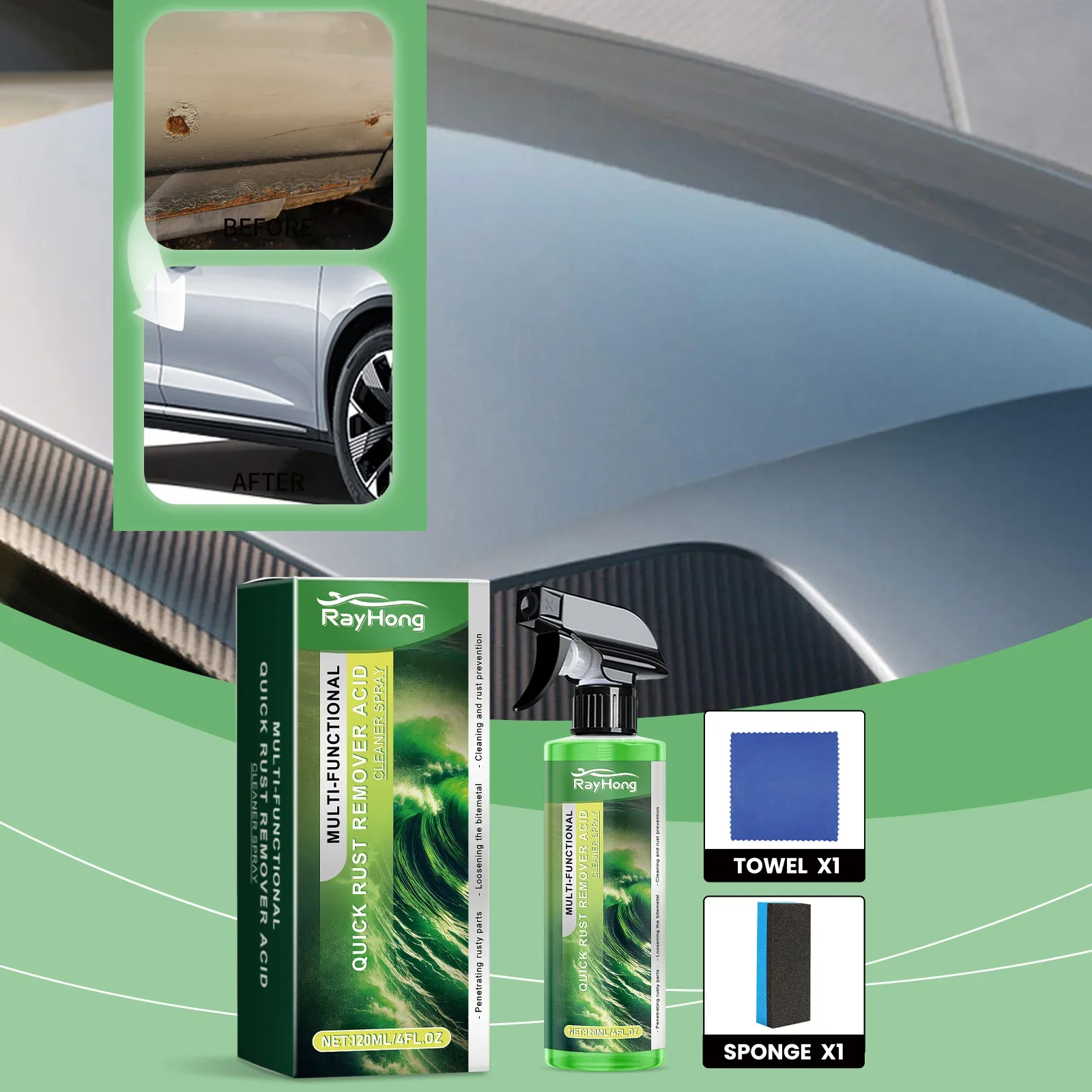 Metal Rust Remover Spray Car Paint Rust Inhibitor Paint Iron Powder Cleaning Agent Automotive Wheel Hub Stainless Cleaner