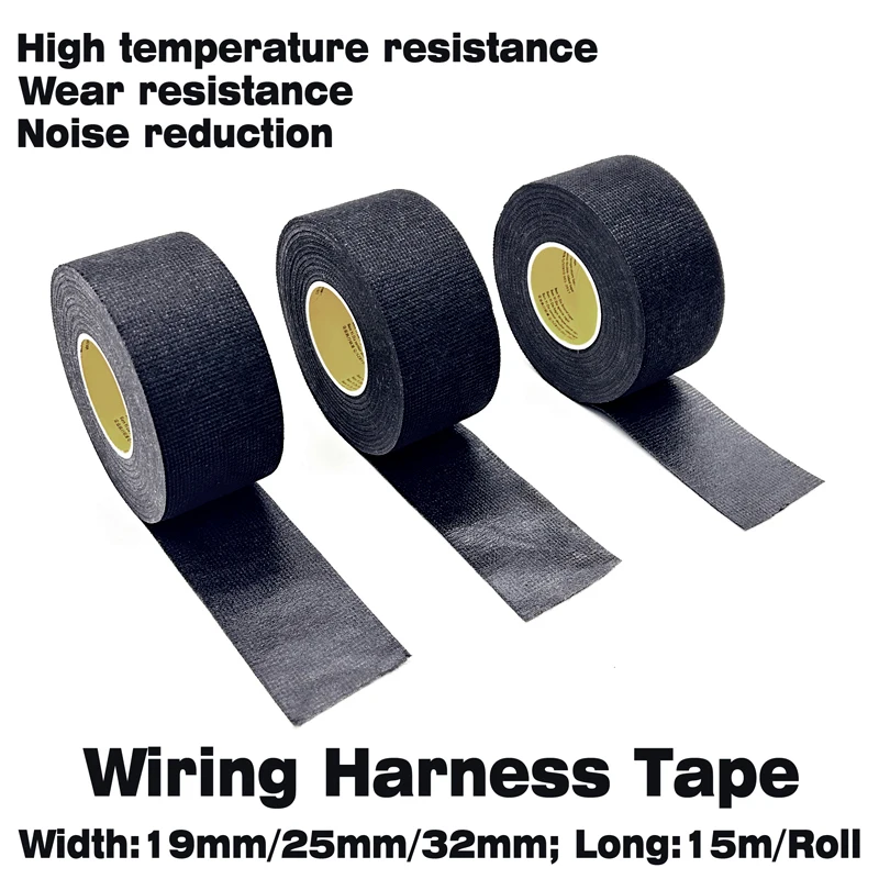 

15meters Heat Resistant Retardant Tape Adhesive Cloth Tape Car Cable Harness Wiring Loom Protection 10/15/25/30/35/40/50mm
