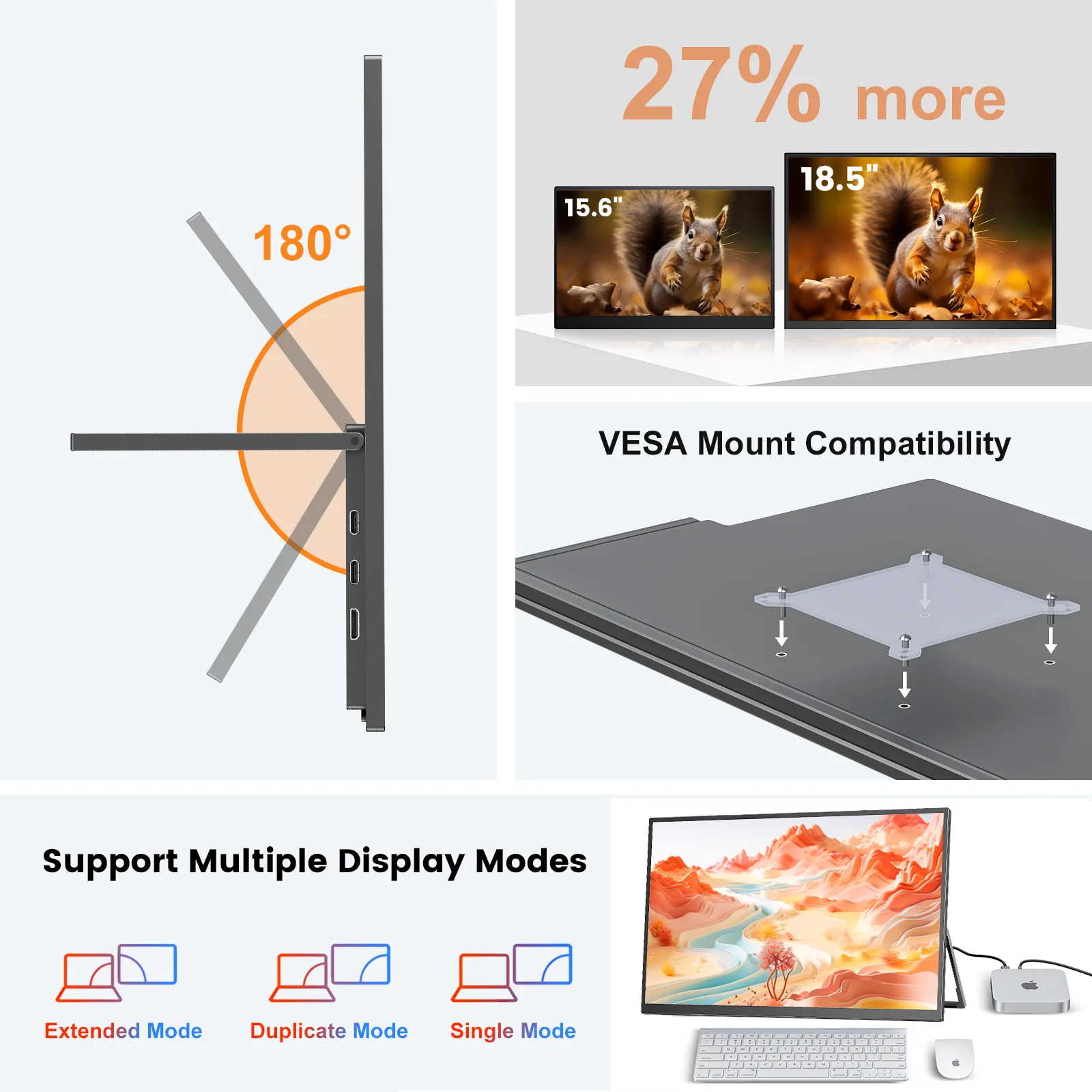 18.5인치 휴대용 모니터 100Hz RGB100% VESA 홀 및 후면 브래킷 포함 노트북 확장 디스플레이 게이밍 프리싱크 ADS-IPS HDR 스크린
