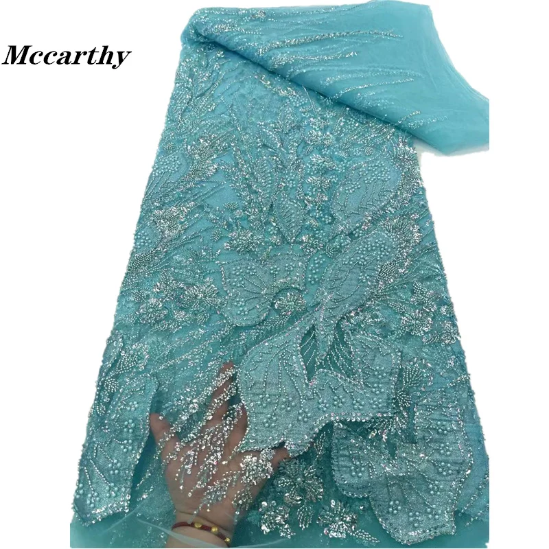 

Африканская Тяжелая искусственная ткань ручной работы 2024 Высококачественная французская роскошная кружевная ткань из бисера для свадебного платья