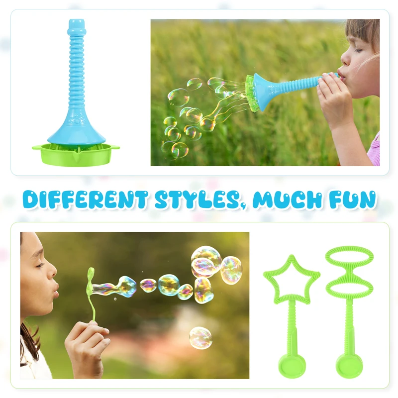 Big Bubble Wands Set 8 Hole Bubble Blower Set Creative Trumpet Shaped Bubble Maker with Tray Summer Party Favors Outdoor Toys 2