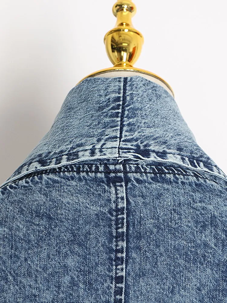 ECR Temperament Denim Vintage Windbreaker Lapel Collar Short Sleeve High Waist Loose Casual Designer Coats Female Fashion Style