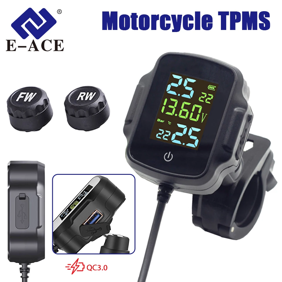 Tire Pressure Monitor Motorcycle TPMS Security Alarm QC 3.0 Fast Charging USB Output Accurate tire pressure display
