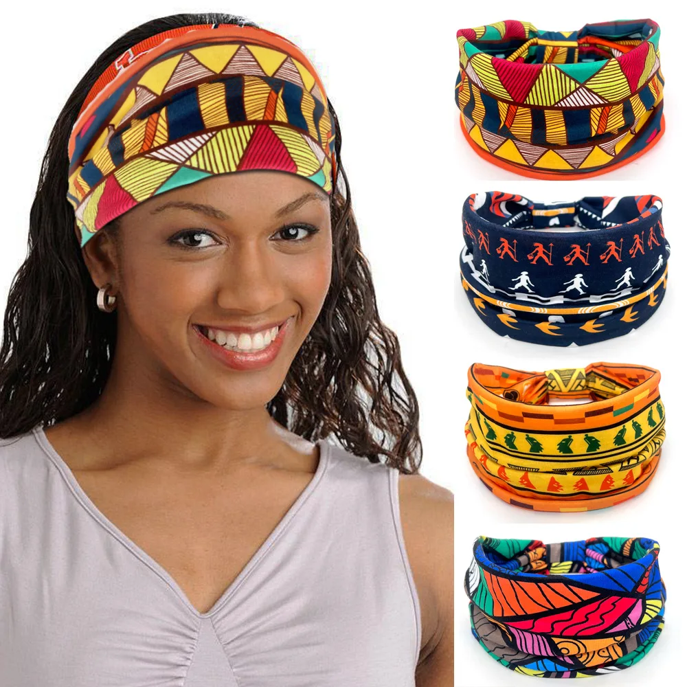 New African Pattern Print Wide Headband for Women Twist Style Hair Bandanas Head Wrap Elastic  Headwear Turban Girls Accessories 1