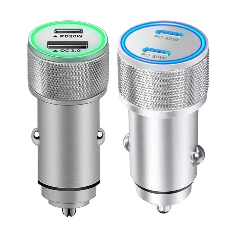 

28g Lighter USB Charger Aluminum Alloy Car Digital Display Fast Chargers Higher Efficiency Dual-Port Macbook Car Charging