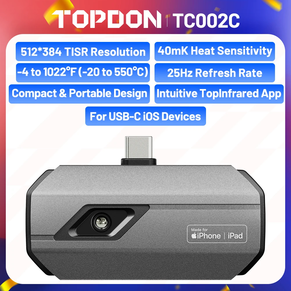 TOPDON TC002C термальная камера для IOS TYPE C 256x192 IR инфракрасное излучение с высоким разрешением отчет об испытаниях обновленная версия TC002