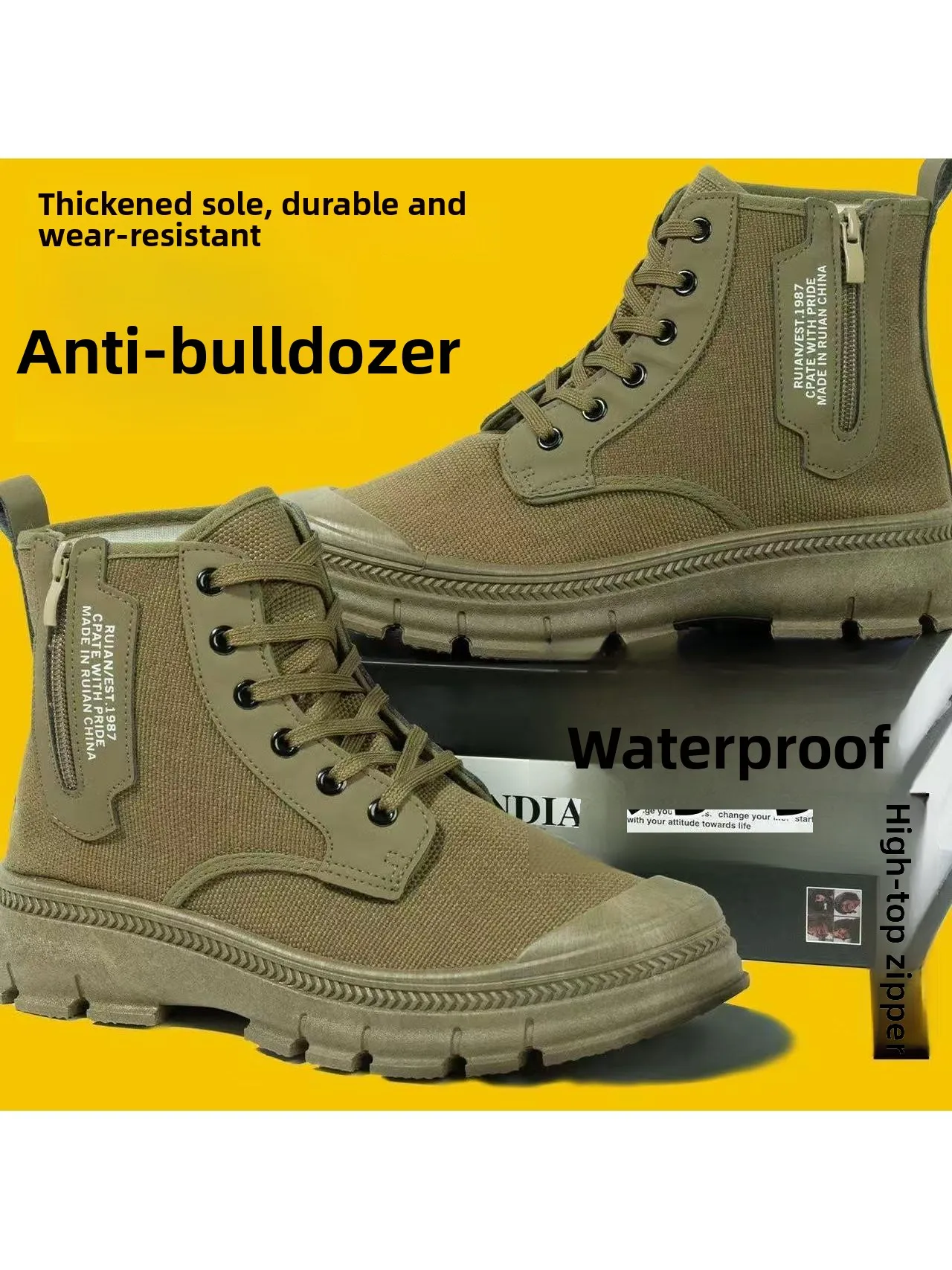Men's Work Boots Breathable Anti-Odor High-Top Side Zipper Anti-Slip Wear-Resistant  Boots Construction Mountain Climbi... - 3