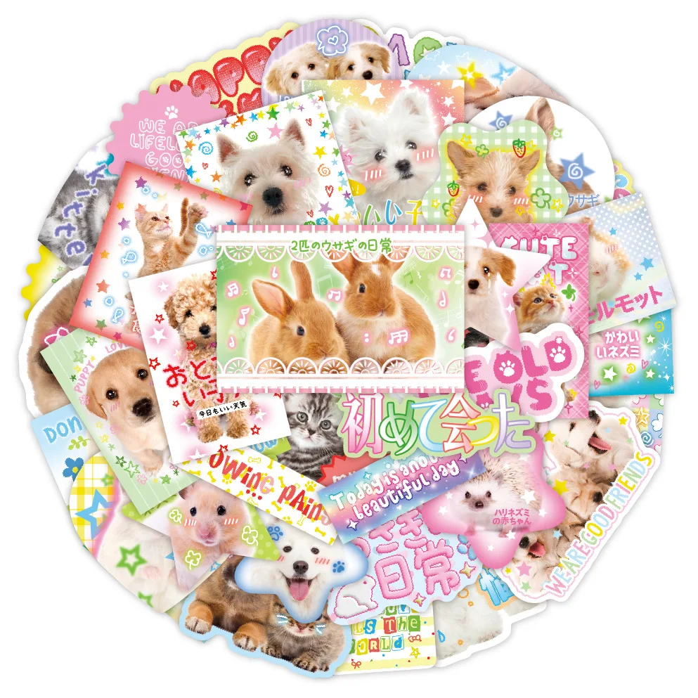 40 pièces rétro mignon dessin animé Scrapbook autocollant Kawaii chiot chaton lapin Journal autocollant bricolage décor papeterie téléphone coquille autocollant