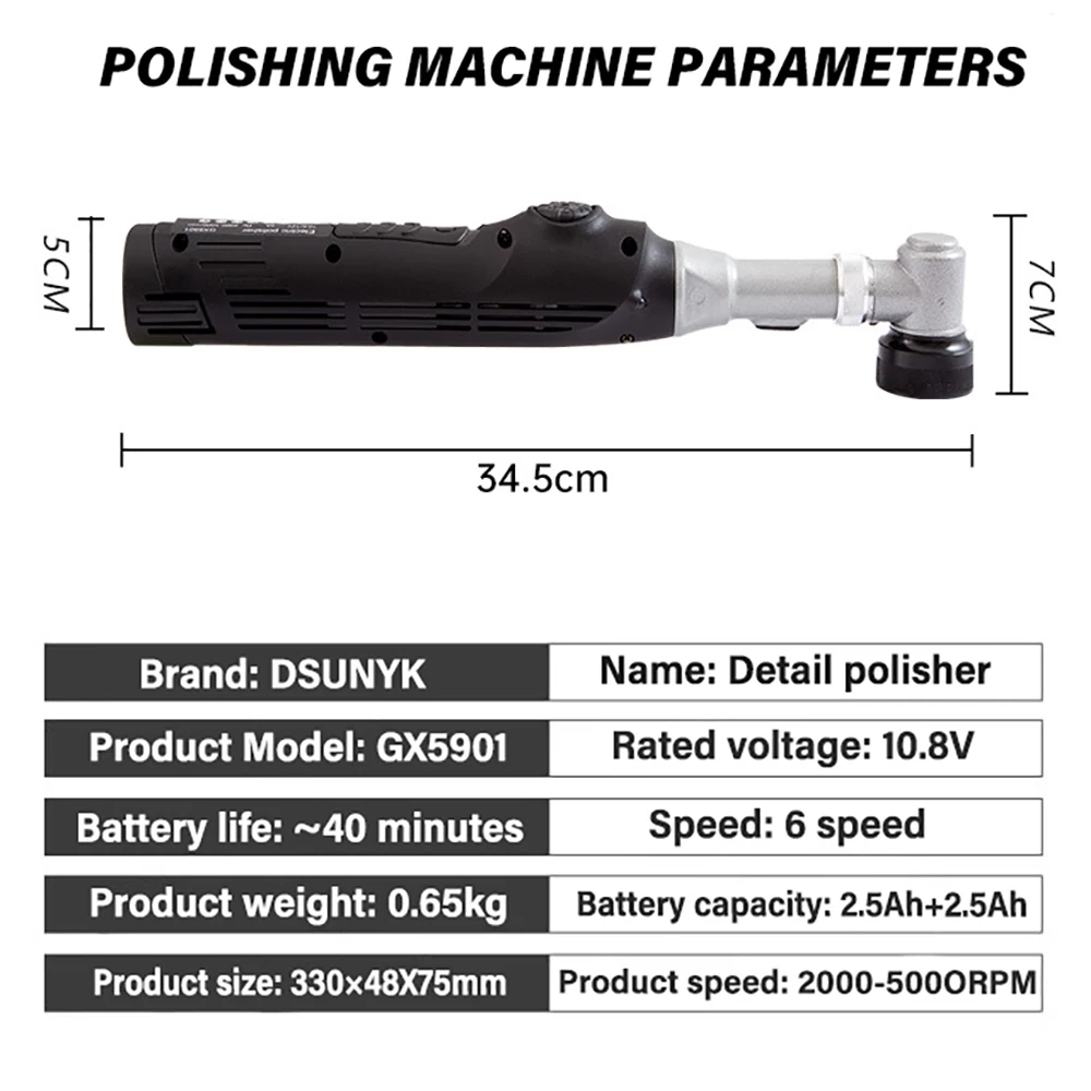 Cordless Mini Car Polisher 12V Battery-powered Polishing Machine Car Body Detailling Polishing RO/DA Tools 5000rpm & 2 Battery