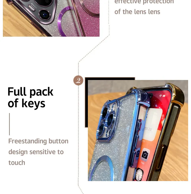 Coque de téléphone à anneau magnétique transparente antichoc pour Huawei Pura 70 Ultra P70 P60 P50 P40 P30 Pro Mate 60 50 40 Pro Plus Glitter Cover_voghion.com