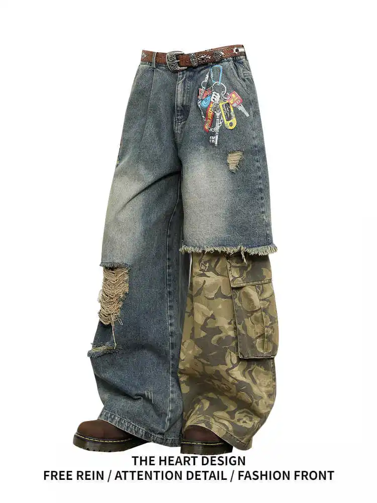 Y2K Harajuku Patchwork Camouflage Baggy Jeans
