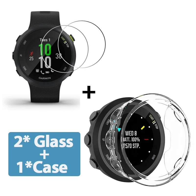 2+1 Protector Case + Screen Protector for Garmin forerunner 45 45S watch Soft TPU Protective Cover Shell Tempered Glass Film 