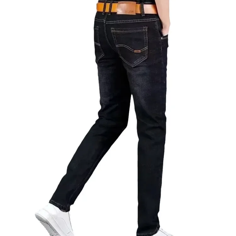 Men's Autumn/Winter Jeans Fleece-Lined Thickened Straight-Leg Loose-Fit Plus Size For Cold Weather Outdoor Wear