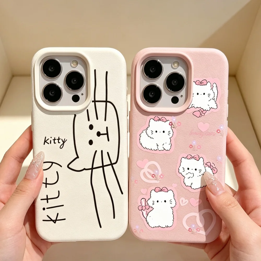 Adorable Cat Design Leather Phone Case - Stylish and Durable Cover