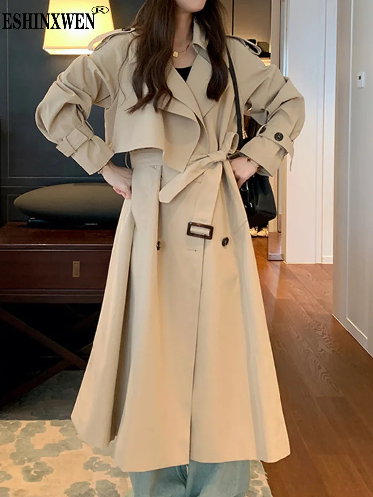 

Eshin Khaki Trench Fashion Turn Down Collar Women's 2023 Winter New Casual And Foreign Style Knee Length Coat Clothing XF575
