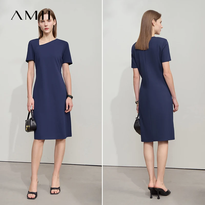 Amii Minimalist Casual Dress Women 2025 Summer New Office Lady Fitted Knit  Waist Solid Color Stretch Airy Dresses 12542258 - AliExpress